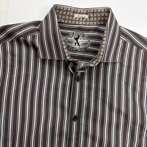 Bugatchi Shaped Fit Shirt Mens Large Brown Long Sleeve Quiet Luxury Size L